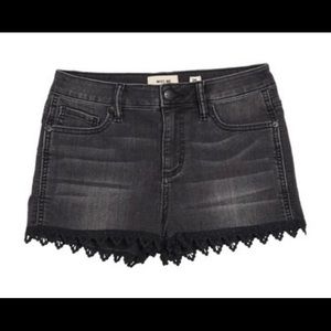 Miss Me Black denim crochet hem